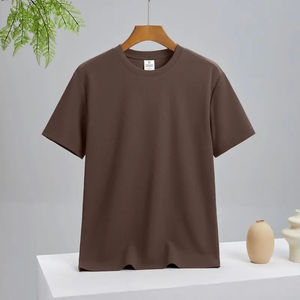 T-shirt à manches courtes de qualité export, aspect blanc et marron, couleur unie, décontracté, pour couple, haut pour femme, haut pour homme - Product Image 1