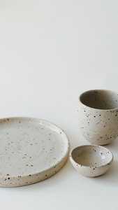 Handmade <b>Ceramic</b> Round Flat <b>Plates</b> Wabi Sabi Design Handpainted Earth Tone Striped Pattern Dishes Set of Four - Product Image 2