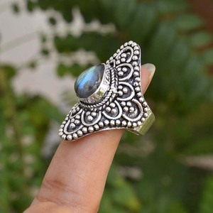 Bague en labradorite naturelle, argent sterling 925, pierre précieuse labradorite bleue feu, bijoux en pierre bleue flash, cadeau unique pour elle - Product Image 3