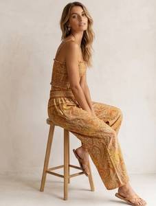 Ensemble décontracté bohème 2 pièces pour femme : haut court tricoté et pantalon large imprimé cachemire, coupe ample, 100 % soie, tenue printemps-été - Product Image 2