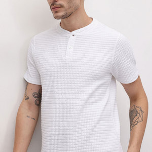 Camiseta de Manga Corta para Hombre, Cuello Redondo, Tejido Waffle Blanco, Corte Regular, Color Sólido, Transpirable, de Algodón - Product Image 5