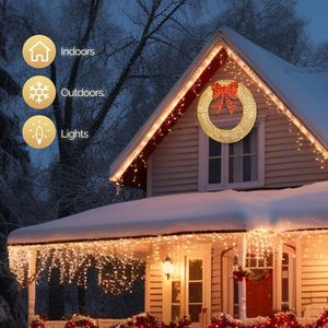 Ghirlanda Natalizia da Esterno in Metallo Pre-Illuminata a LED da 48 Pollici con 315 Luci, Decorazione Festiva per Casa, Giardino, Esterni, Fiocco Oro/Rosso, per Interni - Product Image 3