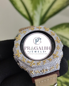 Reloj de Lujo Personalizado para Hombre con Moissanita, Motivos Cruzados Totalmente Adornados, Correa de Acero Inoxidable y Caucho, para Hombre y Mujer - Product Image 6
