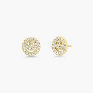 Smiley Face Round Cut Lab Grown Diamond Stud <b>Earring</b> Happy Emoji Minimalist Dainty Everyday 14K 18K Solid Gold Jewelry Wholesale - Product Image 1