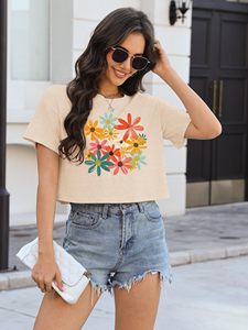 Camisetas Cortas de Verano para Mujer, Camisetas con Estampado Gráfico, Cuello Redondo, Camisetas Cortas Informales, Blusa Holgada Informal - Product Image 6