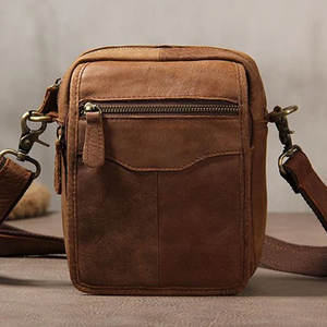 Sac banane élégant en cuir de vachette véritable, unisexe, avec fermeture éclair, sac de ceinture, sac bandoulière, sac de voyage pour hommes et femmes - Product Image 1