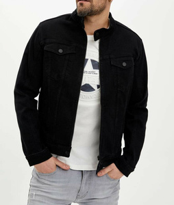 Veste en jean pour homme, col montant, fermeture éclair, décontractée, en coton délavé, coupe classique - Product Image 1