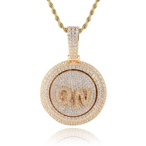 Collar de Hombre Estilo Hip-Hop Euro-Americano con Colgante Redondo Giratorio con Letras y Micro-Pavé de Circones, Personalizable - Product Image 4