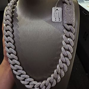 Men's 925 Silver Rhodium Plated Iced Link Chain <b>Necklace</b> Micro Pave Moissanite Round Brilliant Cut Hiphop <b>Statement</b> Jewelry - Product Image 4