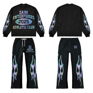 <b>Men</b> <b>Sweat</b> <b>Suit</b> Premium 320 GSM Polyester/Cotton Fleece Breathable Lightweight Winter Black Set Digital Print Logo Tracksuit - Product Image 1