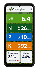 Cropengine Soilscan Capteur de nutriments du sol - pH NPK Humidité EC Température Analyse en temps réel via application mobile Modèle portable SSC-01 - Product Image 4
