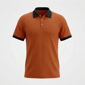 Polo à manches courtes pour homme, couleur rouille, tricot uni, design décontracté, coupe classique, avec col et poignets noirs - Product Image 1