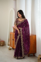 Accessoires vestimentaires, Vêtements ethniques, Autres vêtements régionaux, Saree en soie Fendy lourde avec broderie de fils et de paillettes, Ensemble de chemisier non cousu