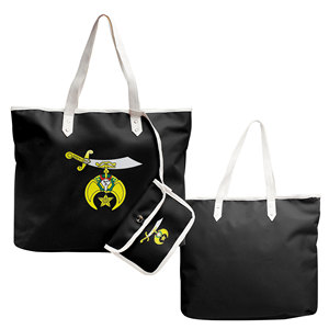 Sac fourre-tout écologique noir brodé avec emblème Shriner du Groupe NANBA, sac à bandoulière en poly-vinyle Codura avec fermeture éclair, tendance - Product Image 1