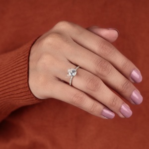 Pear Cut Lab Grown Diamond Solitaire Engagement Ring with Pave Diamond Band 14K Gold <b>Bridal</b> Anniversary Ring Wholesale Supplier - Product Image 3