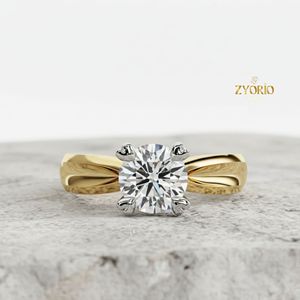 Anillo de Compromiso Solitario con Corte Redondo, Oro de 10K, Anillo de Diamantes Clásico de Cuatro Puntas, Joyería Nupcial - Product Image 3