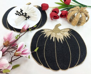 Luxury Customized Color Canvas Handmade Seed <b>Bead</b> Reusable 500mm Diameter <b>Placemat</b> Gold Sequin Detail Thanksgiving Fall Dining - Product Image 3