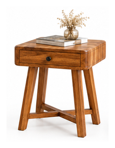 Wooden Side <b>Table</b> Bedside <b>End</b> <b>Table</b> With Drawer Rustic Accented Legs for Living Room Bedroom - Product Image 1