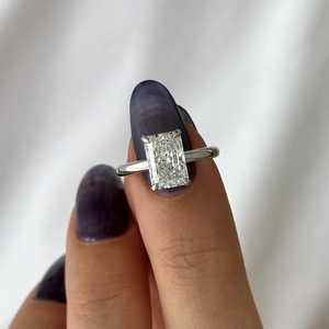2 Carat E VVS2 Radiant Cut Lab Grown Diamond Low Profile <b>Solitaire</b> <b>Ring</b> , 14k White Gold LOW Set, IGI Certified - Product Image 3