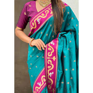 ผ้าไหมพิธานีสีเขียวลายจาห์นส์ ซวอน ผ้าคลุมไหล่และผ้าพันคอแบบชาติพันธุ์ - Product Image 5