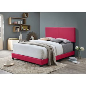 Moderno e Bellissimo Letto con Piattaforma in Tessuto PU Rosa, Struttura Imbottita per Camera da Letto, Misura Full Size - Product Image 1