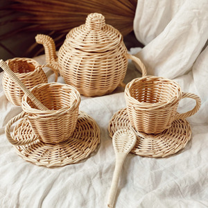 Meilleur choix d'accessoires de jouets pour enfants théière en rotin pour enfants ensemble de théière et de tasses pour les petits enfants - Product Image 2