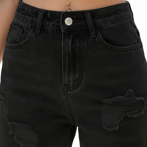 Women's Summer Denim Shorts Straight Loose Fit Vintage Distressed <b>Button</b> Closure Breathable Eco Friendly Casual <b>Jeans</b> - Product Image 4