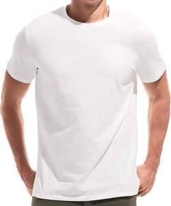 เสื้อยืดคอกลมแขนสั้นสีขาวสำหรับผู้ชาย ผ้าฝ้ายเจอร์ซีย์ 100% ทรงปกติ สวมใส่สบาย สีพื้น ระบายอากาศได้ดี ดีไซน์แบบถัก - Product Image 4