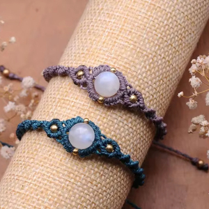 Handcrafted Moonstone Macrame <b>Bracelet</b> <b>Adjustable</b> Cord Natural Gemstone Beaded Boho Jewelry for Women Gift - Product Image 1