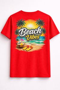 Camiseta Gráfica Roja Oversize para Hombre, Estampado de Atardeceres, Nueva Colección de Verano, Estilo Playero, Algodón, Streetwear, Corte Holgado, Personalizable con Logotipo - Product Image 2