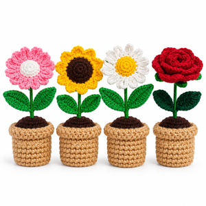 Decoración de Plantas con Flores de Ganchillo Hechas a Mano, 100% Hilo de Algodón, Decoración de Mesa con Maceta de Flores, Colores y Diseños Personalizados - Product Image 1