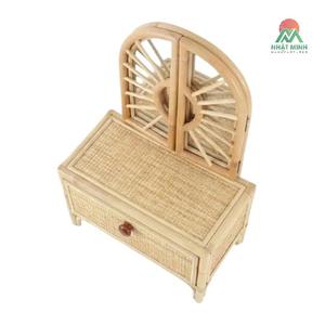 Rattan <b>Dressing</b> <b>Table</b> <b>With</b> Mirror Rectangular <b>Storage</b> Box Eco-Friendly Rustic Design - Product Image 1