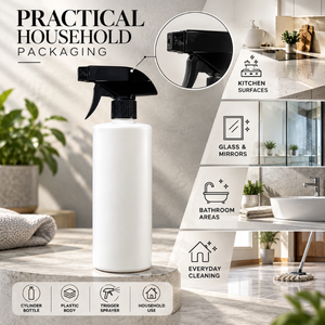 White Cylinder Plastic <b>Spray</b> Bottle With <b>Black</b> Pump Sprayer Head Household Use HDPE Material - Product Image 5