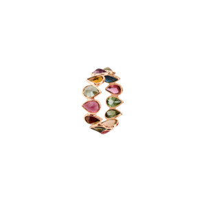 แหวนทัวร์มาลีนหลากสีธรรมชาติแบบมัลติคัท ตัวเรือนทองคำแท้ 18K สีเหลือง – แหวนแบบคลัสเตอร์ทรงผสมประดับขอบแบบ Bezel Set - Product Image 2