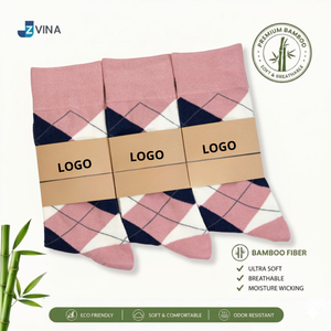 JZVINA <b>Men's</b> Bamboo Fiber Crew <b>Socks</b> Argyle Pattern Red <b>White</b> Green Soft Breathable Moisture Wicking Autumn Wear Christmas - Product Image 4