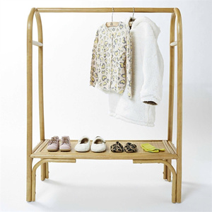 Rattan cloth display <b>rack</b> handwoven cane wood clothes <b>racks</b> competitive price natural clothing rail - Product Image 3