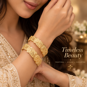 ชุดกำไลลายดอกไม้ประณีต |   เครื่องประดับทอง 24K ชุบทองแดงทองเหลืองขัดเงา |   กำไลข้อมือเจ้าสาวแบบดั้งเดิม ดีไซน์เนอร์งานแต่งงาน คด้า บังเกิลส์ - Product Image 2