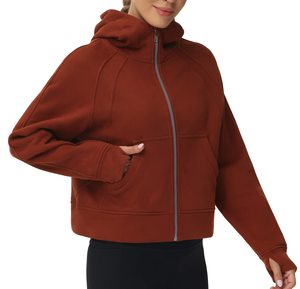 Sudadera con Capucha para Mujer, Color Rojo Óxido, Manga Larga, Tejido de Punto, Algodón, Ropa de Otoño - Product Image 3