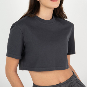 T-shirt court pour femme 100% coton, coupe ample, manches courtes, col rond, couleur unie, streetwear - Product Image 1
