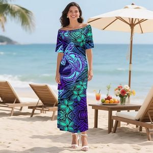 Vestido Puletasi Polinesio para Mujer, Vestido Samoano de Manga Corta con un Hombro Descubierto, Vestido Maxi de 2 Piezas - Product Image 2
