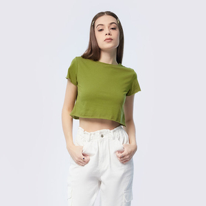 T-shirt court à col rond et manches courtes pour femme en molleton 100 % coton, nouveau style, coupe classique, respirant, fabriqué en usine - Product Image 4