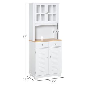 Credenza da Cucina in Legno Massello da 67 Pollici con Dispensa, Ante in Vetro Incorniciato, Armadietti con Ante a Persiana, 2 Cassetti Aperti per Microonde e Piano di Lavoro - Product Image 3