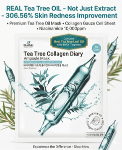 Korean <b>Face</b> Gauze Cell Sheet Mask with Tea <b>Tree</b> & Collagen Ampoule Acne Calming Pore Care Soothing Brightening Niacinamide - Product Image 3