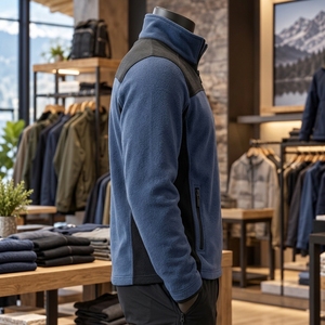 Veste polaire pour homme à col montant, intérieur chaud, poignets élastiques, fermeture éclair partielle, fabriquée en tissu polaire doux, fermeture éclair sur le devant - Product Image 3