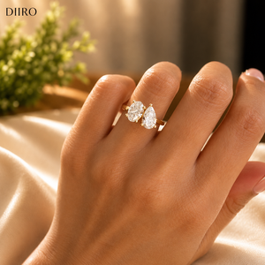 Anillo de Diamantes en Forma de Pera Toi Et Moi con Banda Ovalada de Moissanita para Mujer, Oro Amarillo Vermeil de 18K, Regalo de Compromiso - Product Image 1