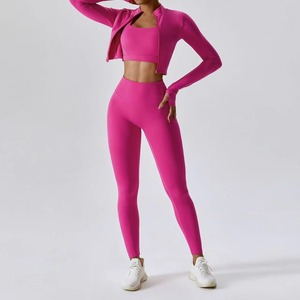 Women's Yoga Set Seamless Shrug <b>Cropped</b> <b>Top</b> & High Waist Leggings Breathable Fitness Activewear 2-Piece Set - Product Image 6