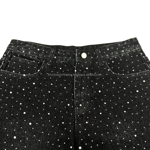 Fabricante de vaqueros Streetwear Custom Vintage Wash Jorts Hombres Jeans Shorts con diamantes de imitación Pantalones cortos de mezclilla - Product Image 2