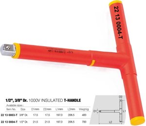 Llave de tubo con mango en T de 1/2 pulg. x 197 x 206.5 mm de longitud, aislada para 1000V, con certificado GS-VDE - Product Image 2