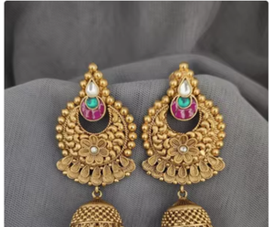 Pendientes tradicionales Kundan Polki Gold Tone Marathi Look con perla para boda compromiso desgaste accesorio de moda para mujer - Product Image 2