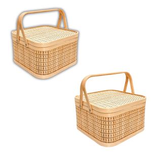 Cesta de Regalo de Bambú Más Vendida, Cesta de Bambú Hecha a Mano con Tapa y Asas para Cestas de Frutas, Artículos de Picnic, Organizador de Almacenamiento - Product Image 1